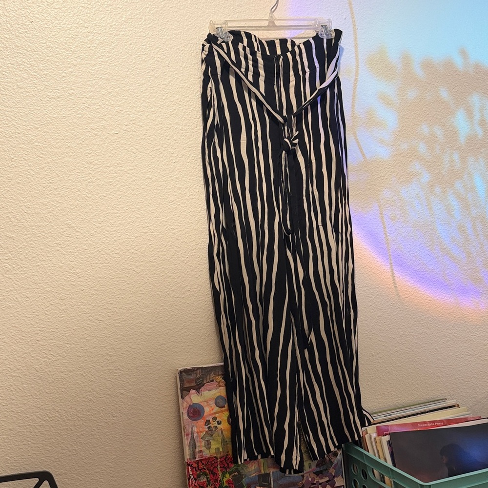 Mango Black and White Striped Pants